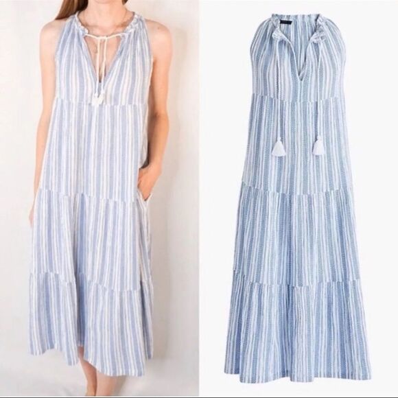 J. Crew Striped Textured Cotton High Neck Midi Dress - Picture 2 of 6